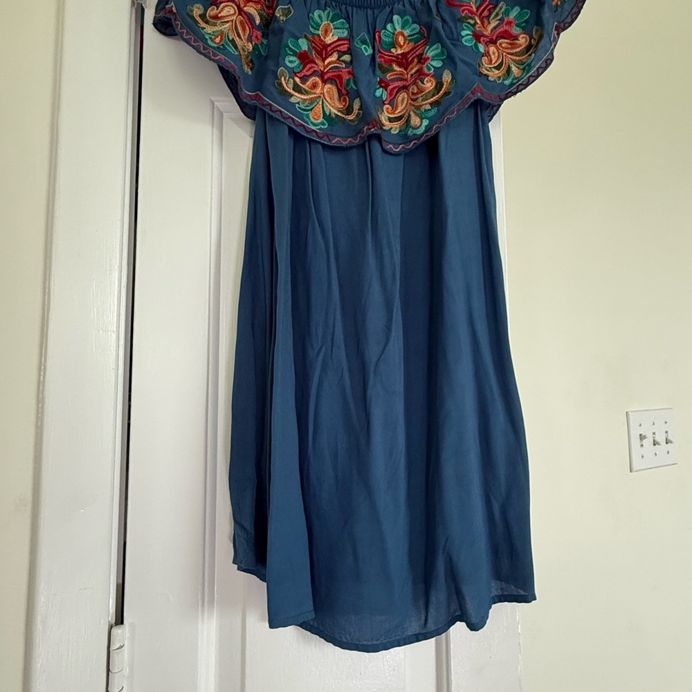 Embroidered Blue Skirt with Floral Design